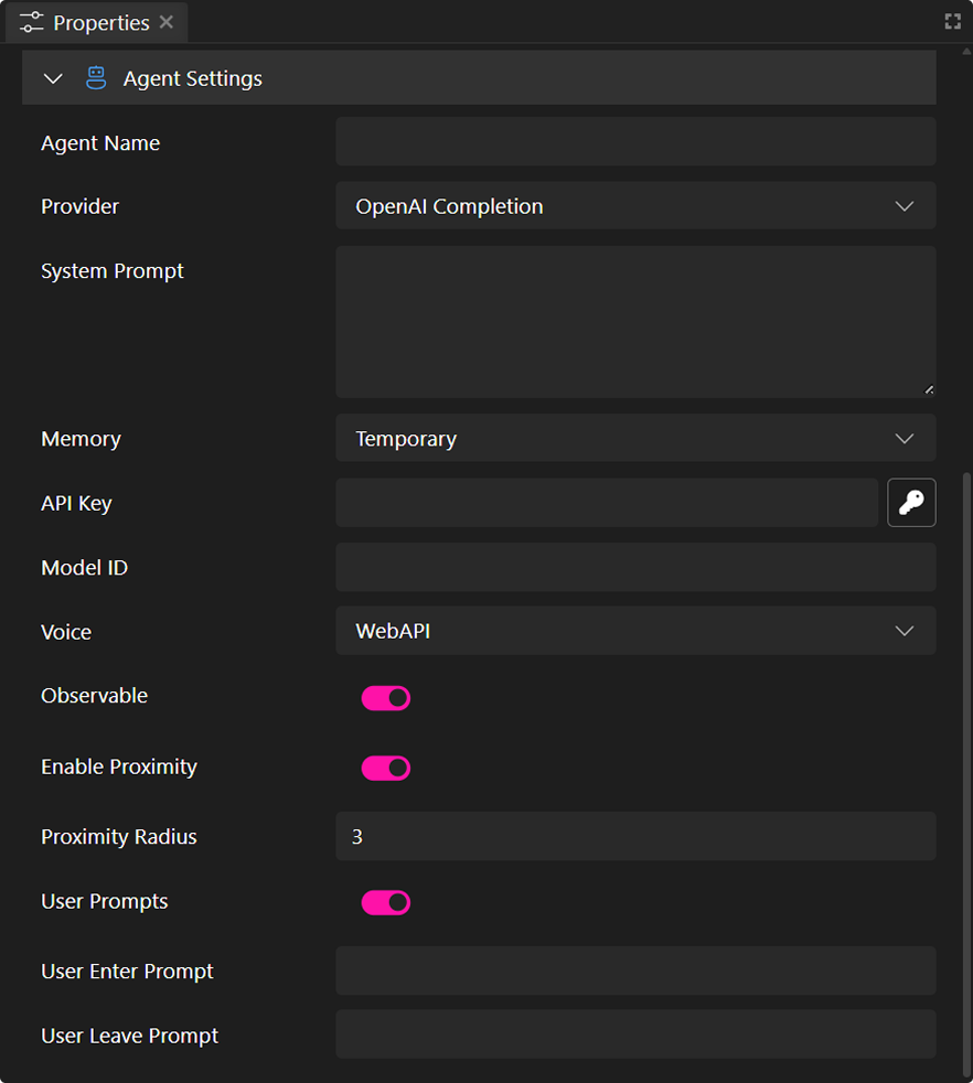 AI Agent Properties Panel