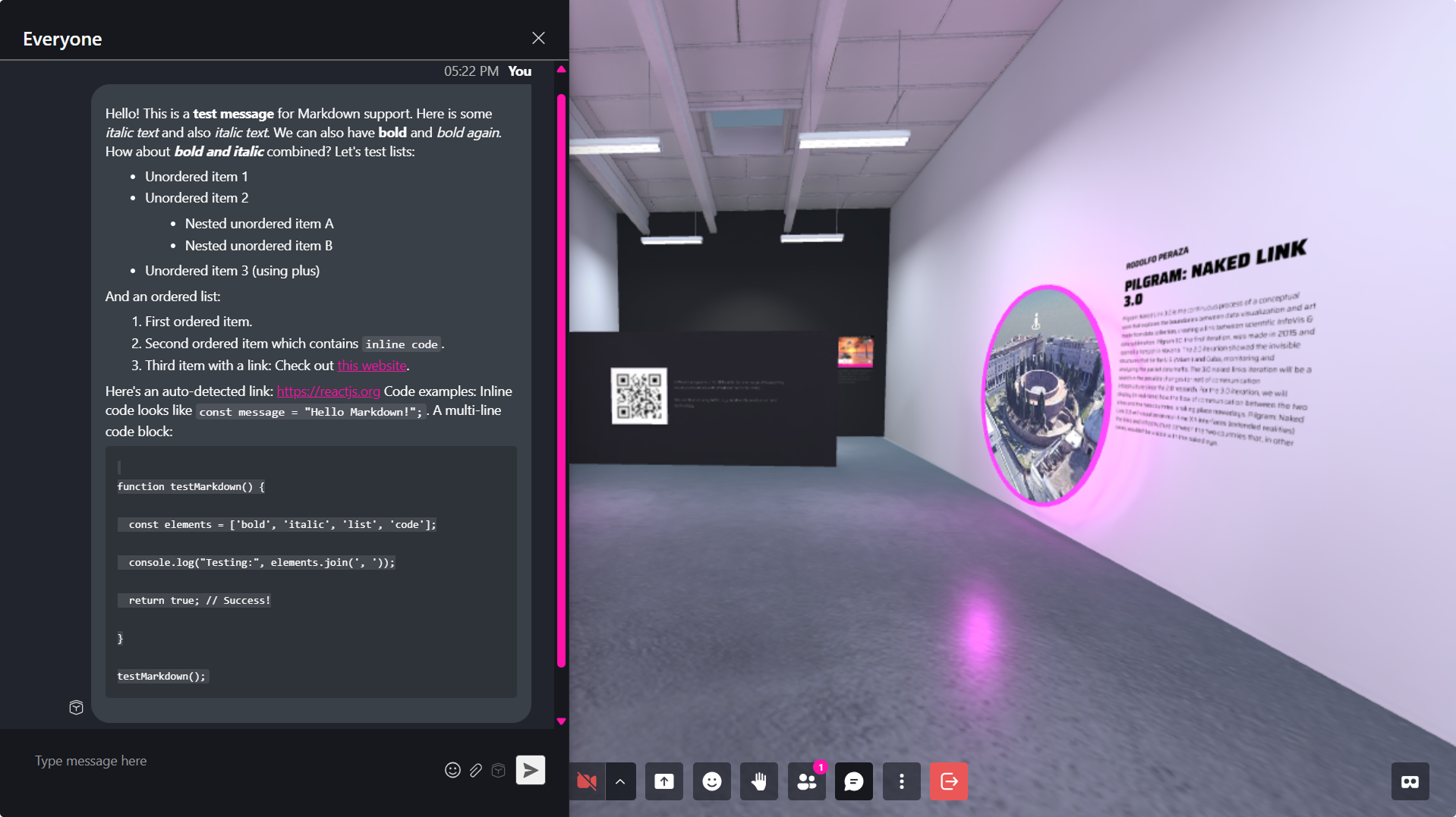 Metaverso - Menú de chat abierto